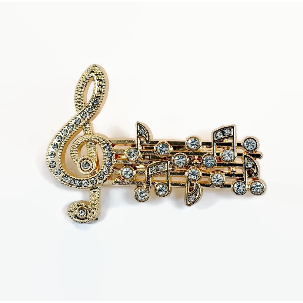 Vintage Brooch, Music Notes, Gold Tone,Rhinestone, Music
